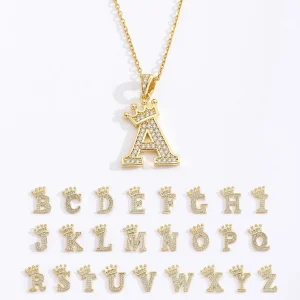1 collar con colgante de corona de moda y 26 letras iniciales para mujer