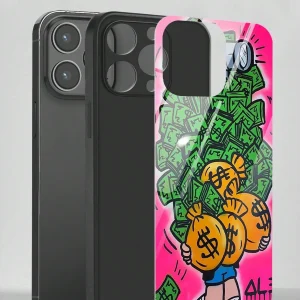 1 Funda de teléfono de cristal con motivos de dinero