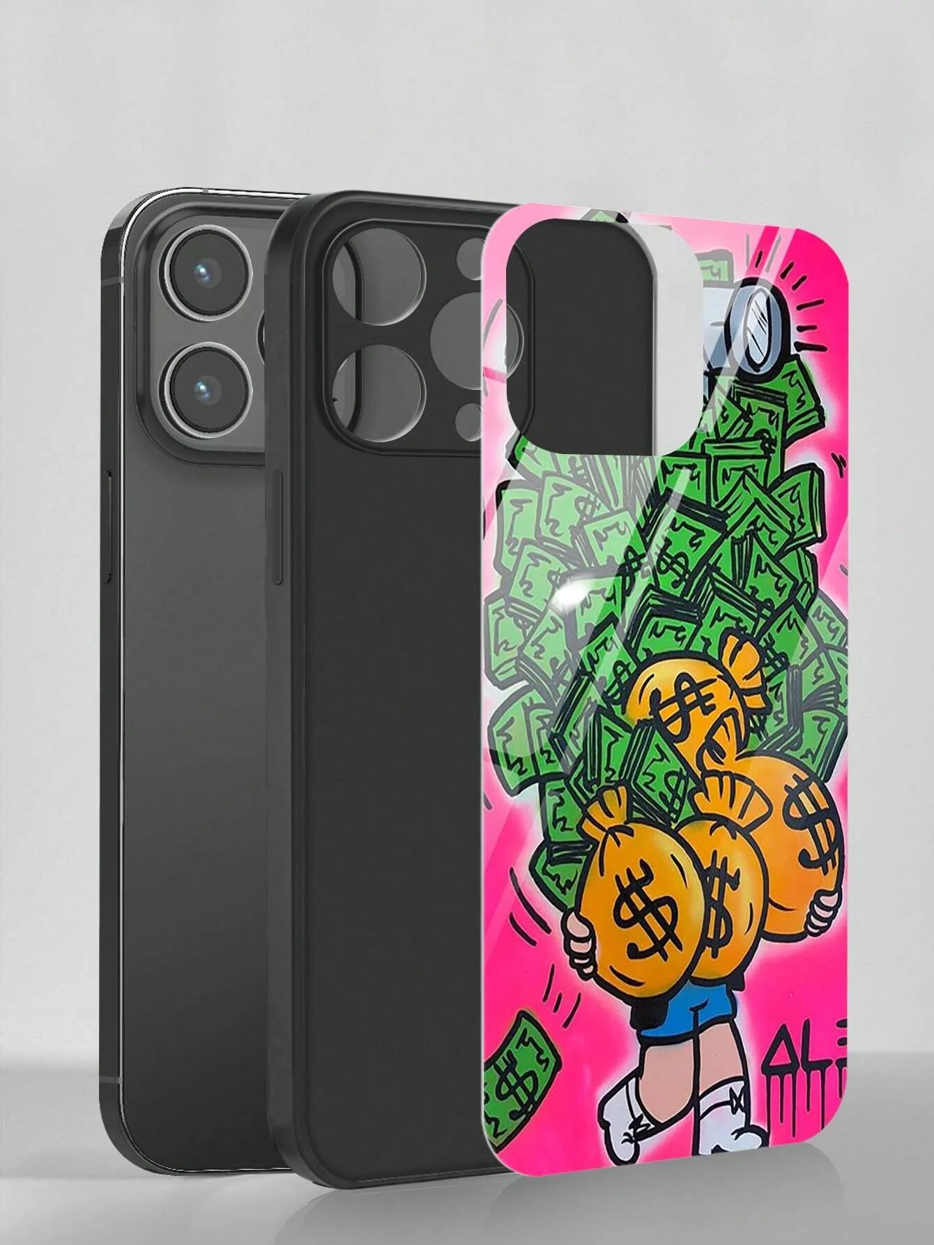 1 Funda de teléfono de cristal con motivos de dinero