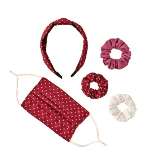 1 mascarilla facial con estampado de lunares para niñas y 4 accesorios para el cabello