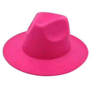1 Sombrero Fedora Estilo Británico Unisex De Color  Rosa Sólido