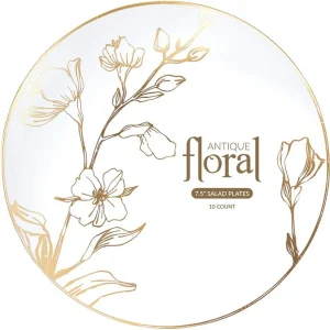 10 unid de Platos florales dorados antiguos, 7.5 pulgadas