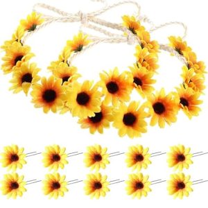 10pcs Clips De Pelo De Girasol Y 2pcs Diadema De Flores De Simulación Estilo Hippie