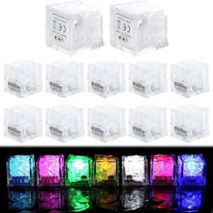 12 cubitos de hielo con luz LED para fiestas, luz blanca, con sensor de líquido