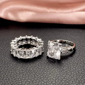 2 piezas/set precioso set anillo de circonia cúbica