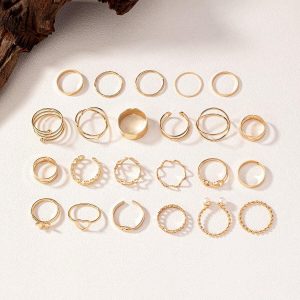 21 Piezas/set Conjunto De Anillos De Estilo Simple Europeo Y Americano De Moda