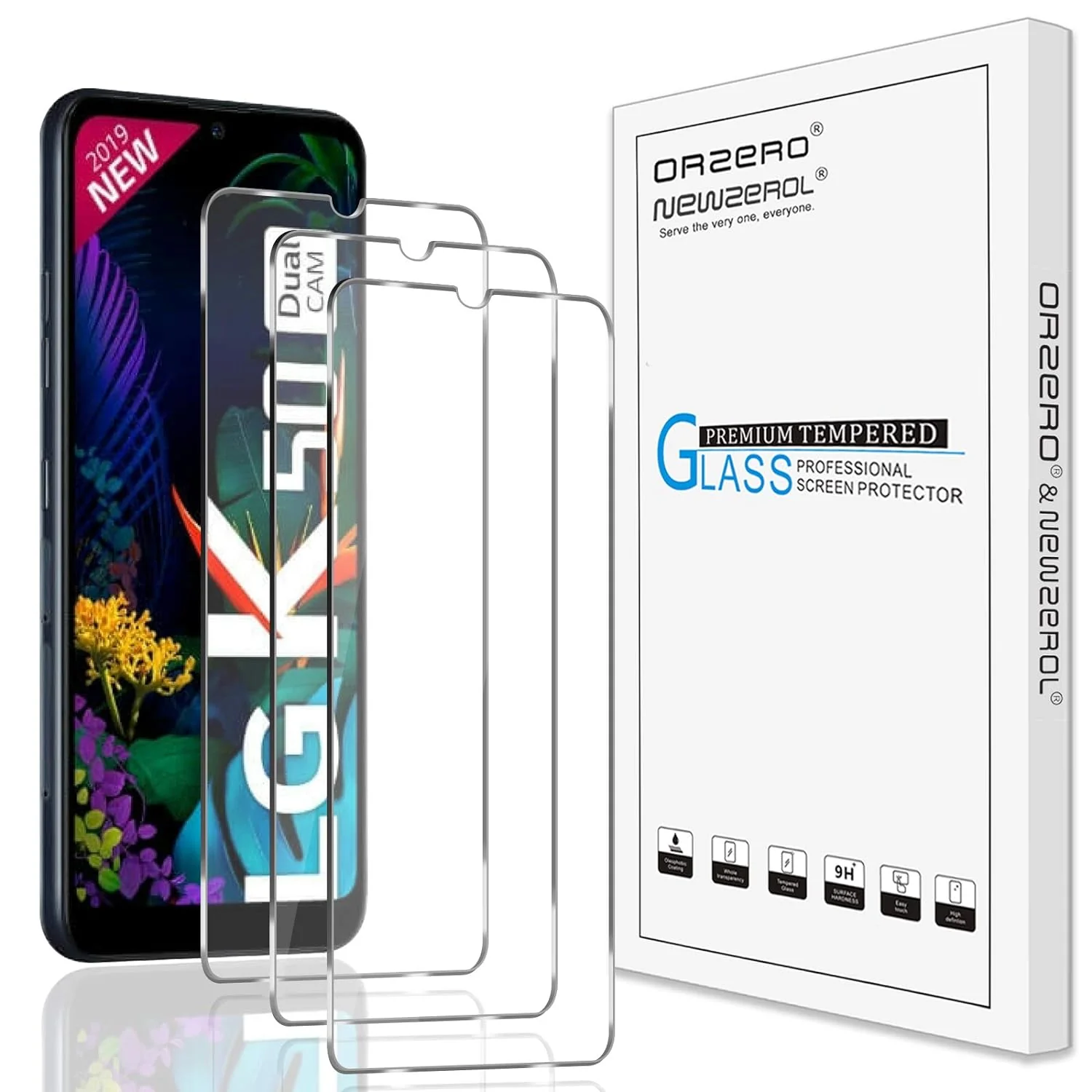 3 Orzero Max Protector de pantalla de vidrio templado LG K50