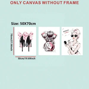 3pcs/set Girl Makeup, High Heels, Abstract Painting Canvas Wall Art For Living Room.