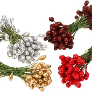 400 Piezas de Bayas de Acebo Artificiales Multicolores