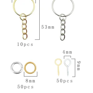 50 piezas Llavero abierto saltar anillos ojo pines Kit para Fabricación de joyas DIY