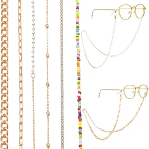 6 cadenas para lentes para mujer, oro y plata