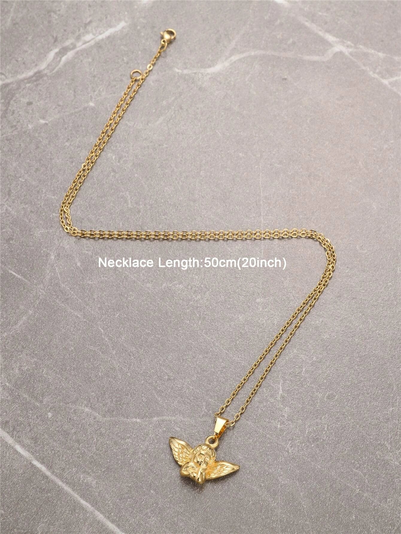 FEEL STYLE 1 pieza Collar de colgante de acero inoxidable dorado para hombre con pequeño ángel - Imagen 5