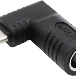 Adaptador de corriente USB C a CC de 90 grados de 65 W