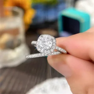 Anillo Completo de Zirconia Redonda para Damas, Bañado en Plata 925