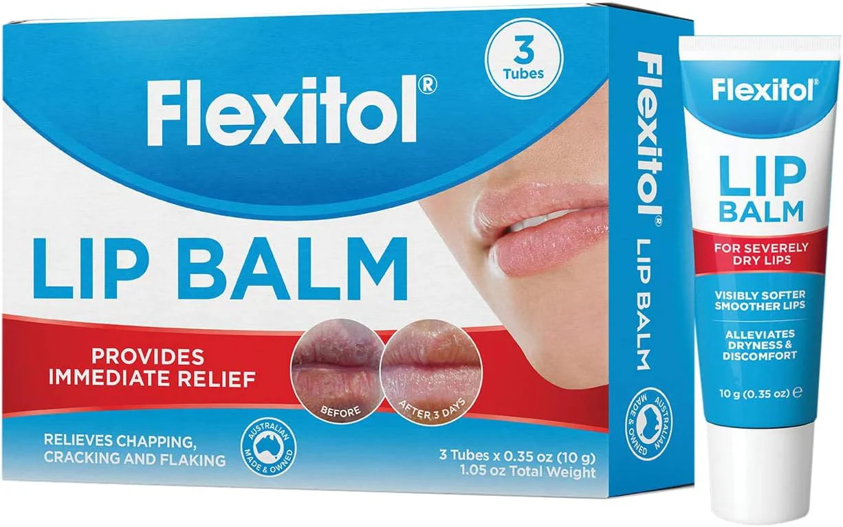 Bálsamo labial Flexitol, tubo de 0,35 onzas, color blanco crema, 3 unidades (paquete de 1)