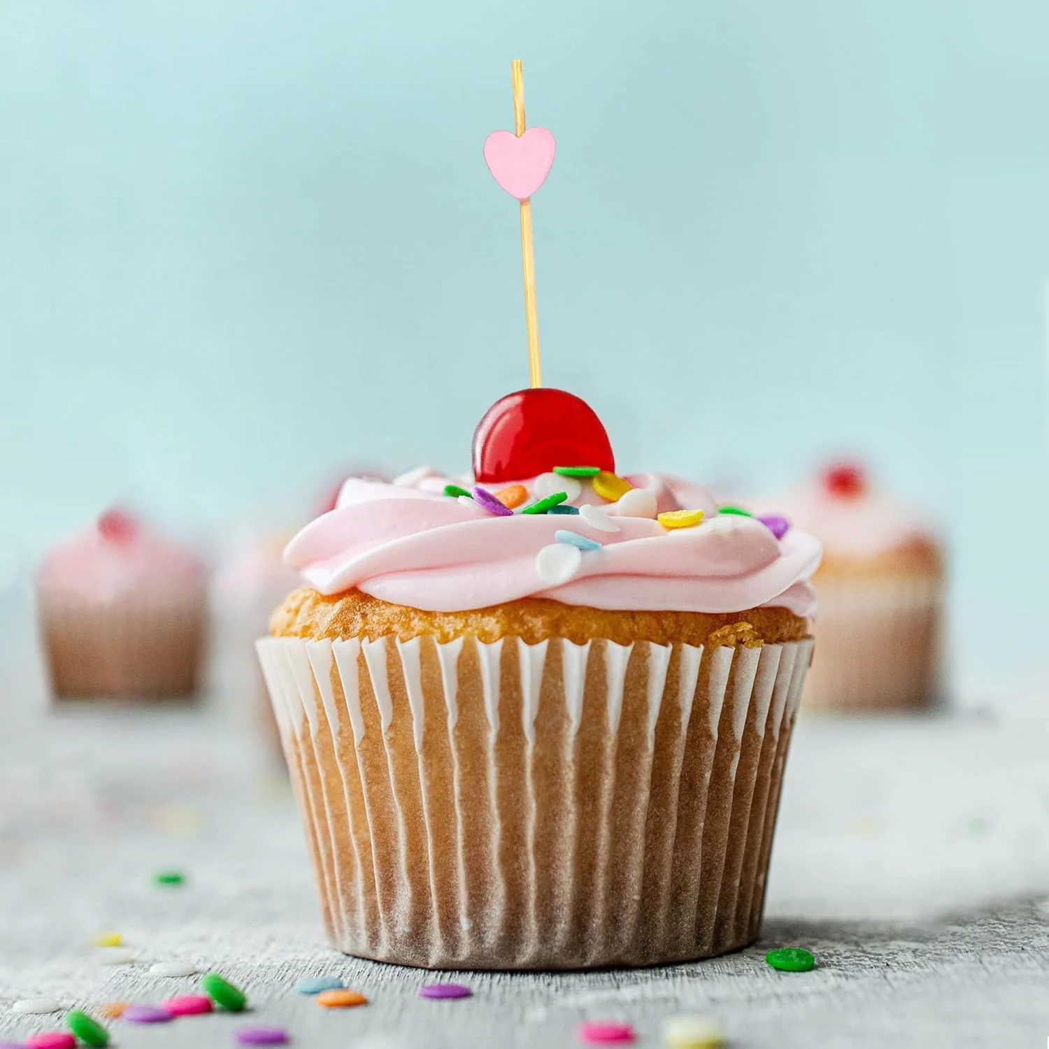 BambooMN Brochetas de bambú de 8.3 pulgadas con forma de corazón rosa - Imagen 3