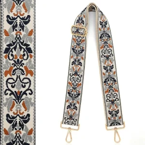 Bandolera de repuesto de 1,97" de ancho, blanco Jacquard floral