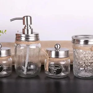 Botella de vidrio de boca ancha para el hogar, dispensador de jabón pack 4