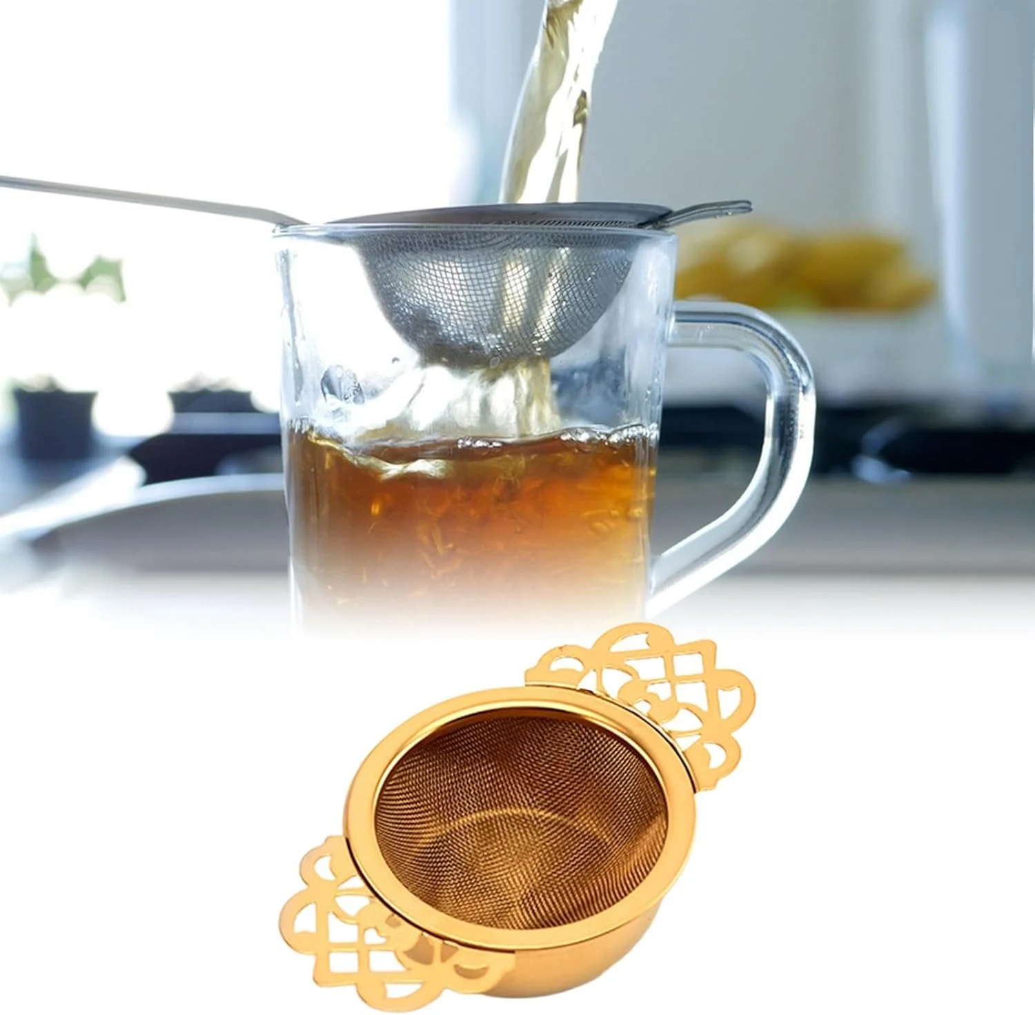 Bothyi - Coladores de té de acero inoxidable, doble asa - Imagen 2