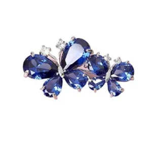 Broche de mariposa en imitacion de diamantes, azul, para mujer