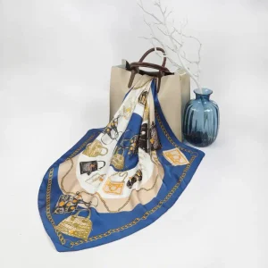 Bufanda Cuadrada Azul Con Estampado De Bolsa De 27"