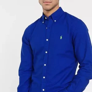 Camisa Oxford de corte slim con diseño teñido azul intenso y logo de Polo Ralph Lauren