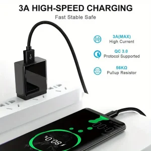 Cargador  Trenzado de Nylon, USB  a USB C, para Dispositivos Móviles Android