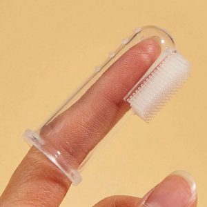 Cepillo de dientes de dedo para perros y gatos pequeños, limpiador dental transparente