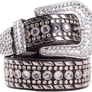 Cinturón para mujer, holgado, de cuero ancho, con incrustaciones de diamantes de imitación