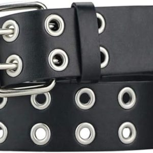 Cinturones de cuero con ojales para mujer, hebilla de doble punta, estilo vintage