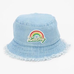 CLAIRE'S Gorro de pescador azul denim Lucky Rainbow