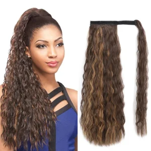 Cola de Caballo larga y rizada, con Clip envolvente de 22 "negro/marrón/rubio