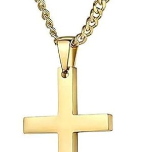 Collar con colgante plano y cruz de cadena de eslabones cubanos