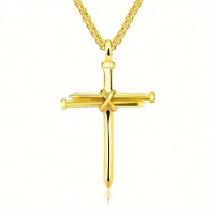 Collar De Cruz De Acero De Titanio, Colgante De Clavo De Acero Inoxidable Clásico