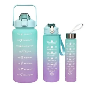 Conjunto de 3 botellas de agua portátiles de gran capacidad con diseño de tiempo-espacio