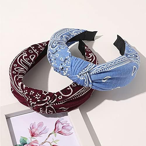 Conjunto de 3 piezas Estampado floral Mujeres Diadema Nudo cruzado