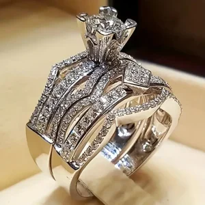 Conjunto de anillos de novia de corte princesa