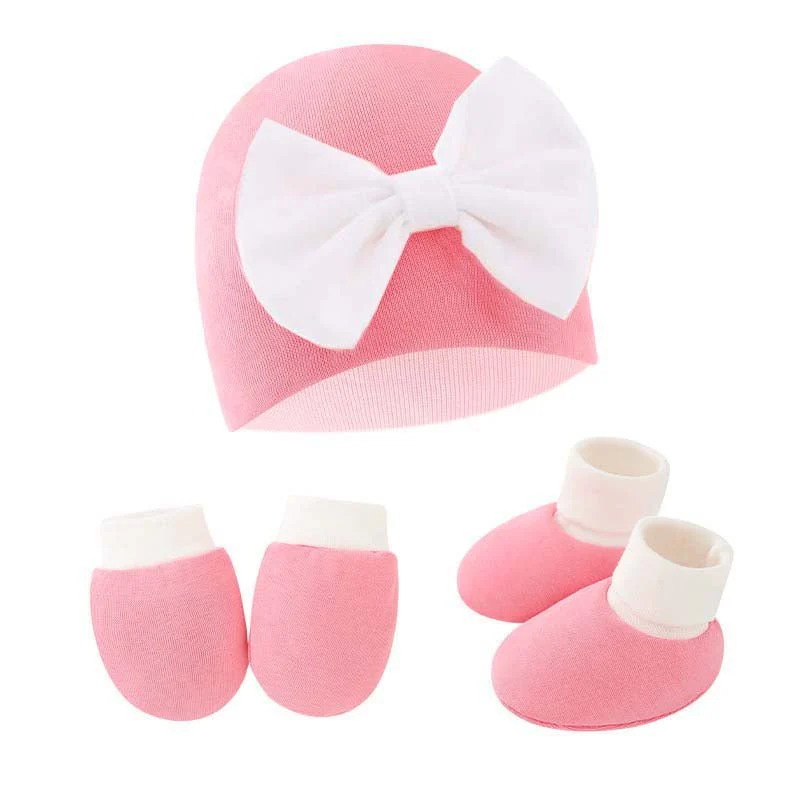 Conjunto de gorro fetal para recién nacidos, gorros con lazo para bebés, cubremanos y pies