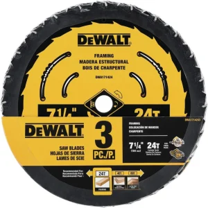 DEWALT Hoja de sierra circular, 7 1/4 pulgadas, 24 dientes, corte de madera, paquete de 3