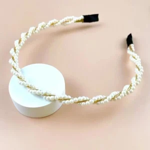Diadema Trenzada De Perlas Sintéticas De Estilo Vintage Para Mujeres