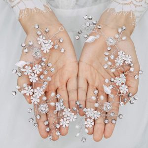 Diademas de boda de flores de cristal plateado