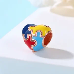 Dije de cuenta de corazón, rompecabezas de concienciación sobre el autismo, imitacion de oro rosa