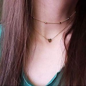 Duan Collar de doble capa con colgante de corazón
