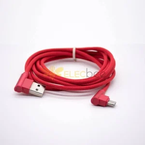 Enchufe micro USB de ángulo recto a cable de carga rojo macho USB
