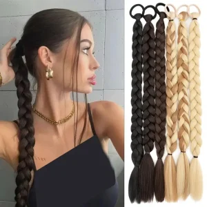 Extension de Cola de Caballo Trenzadas Chic de 24" con Lazos para el Cabello, 1 pieza, negra