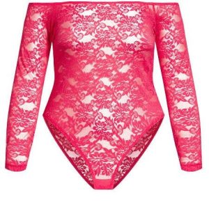 FOX & ROYAL Body de encaje transparente - frambuesa