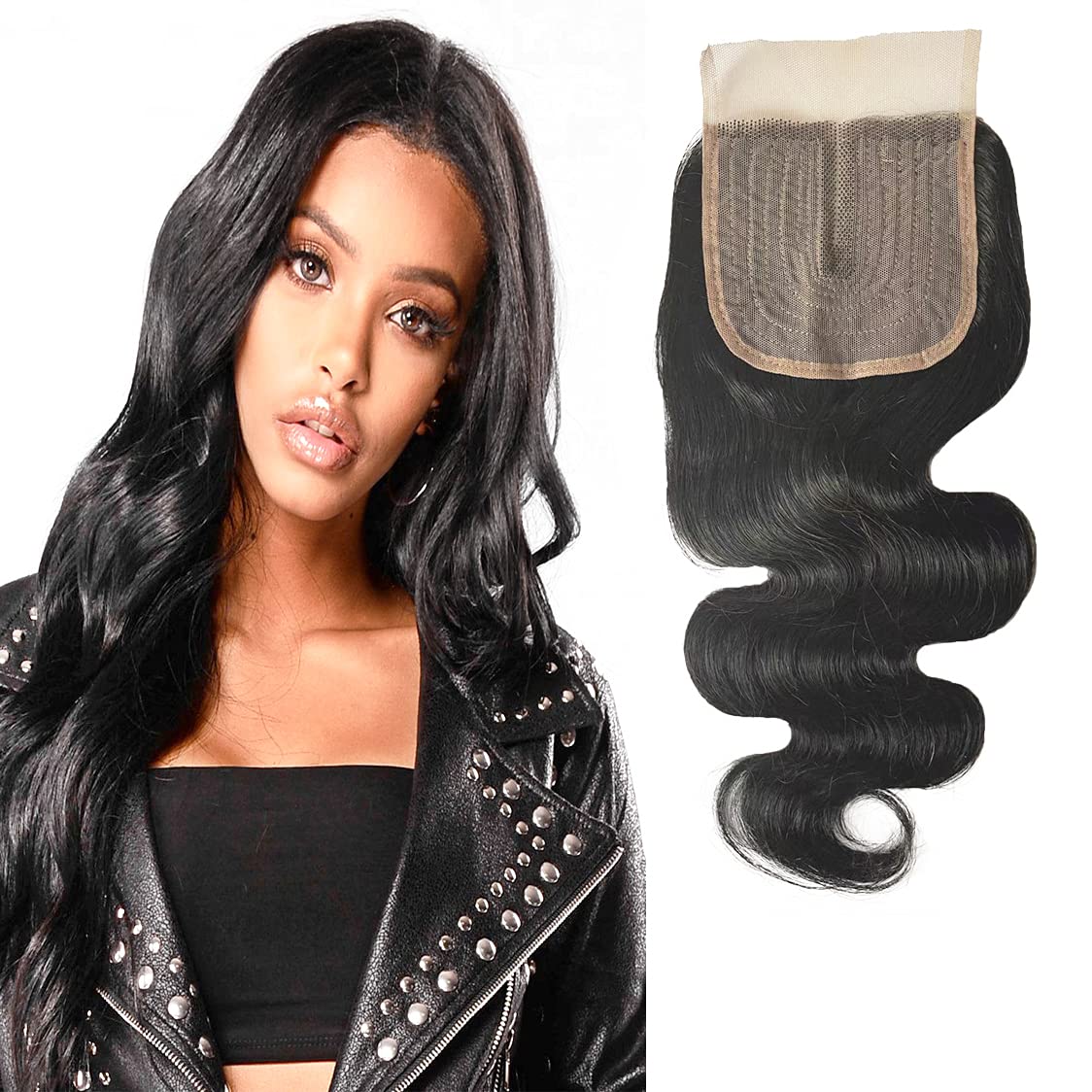 Frontal cabello humano ondulado 4x4 de 8 pulgadas parte media