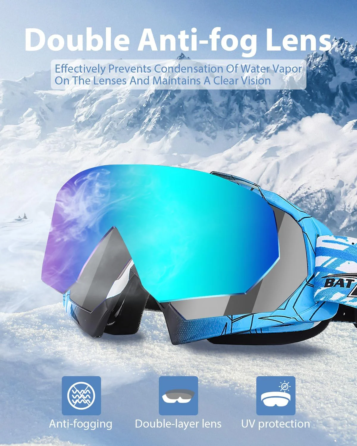 Gafas de esquí OTG BATFOX para hombres, mujeres y jóvenes, gafas de snowboard, ultraligeras, antideslizantes - Imagen 3