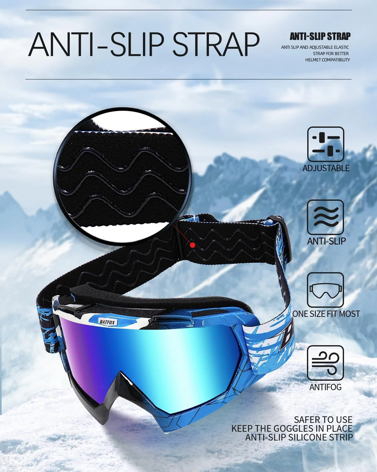 Gafas de esquí OTG BATFOX para hombres, mujeres y jóvenes, gafas de snowboard, ultraligeras, antideslizantes - Imagen 5