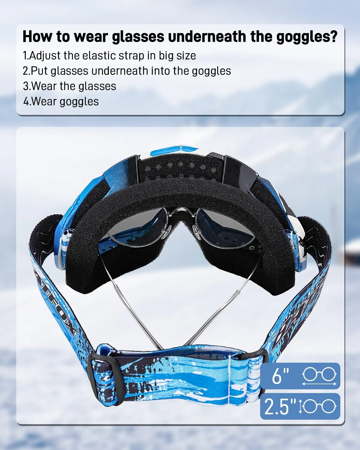 Gafas de esquí OTG BATFOX para hombres, mujeres y jóvenes, gafas de snowboard, ultraligeras, antideslizantes - Imagen 4